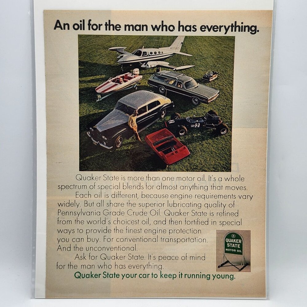 Quaker State Motor Oil Vtg 1970s LIFE Magazine Print Ad Man Who Has Everything